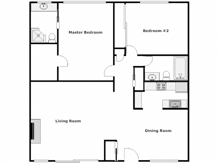 Floor plan for 2 beds, 2 baths, 1050 sqft